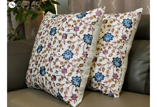 Handmade Cream Pillow Cover Cotton Embroidery Cushion Throw Embroidered Decorative Home Decor Pillowcase Sham House Warming Bridal Shower Wedding Gift
