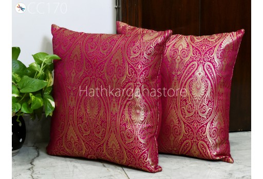 Magenta Banarasi Brocade Silk Pillow Cover Handmade Lumbar Pillowcases Sham Decorative Cushion Home Decor House Warming Bridal Shower Wedding Gifts Material