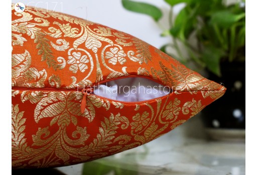 Brocade Silk Orange Pillow Cover Handmade Lumbar Pillowcases Sham Decorative Cushion Home Decor House Warming Bridal Shower Wedding Gifts Material