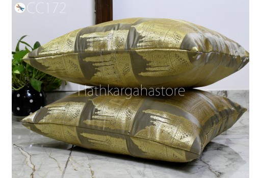 Banarasi Brocade Silk Pillow Cover Handmade Lumbar Brown Pillowcases Sham Decorative Cushion Home Decor House Warming Bridal Shower Wedding Gifts Material
