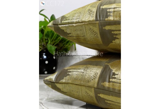 Banarasi Brocade Silk Pillow Cover Handmade Lumbar Brown Pillowcases Sham Decorative Cushion Home Decor House Warming Bridal Shower Wedding Gifts Material