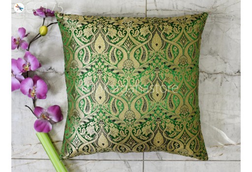 Green Brocade Silk Pillow Cover Handmade Lumbar Pillowcases Sham Wedding Gift Decorative Cushion Covers Home Decor House Warming Bridal Shower