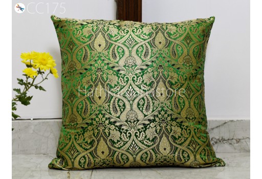 Green Brocade Silk Pillow Cover Handmade Lumbar Pillowcases Sham Wedding Gift Decorative Cushion Covers Home Decor House Warming Bridal Shower