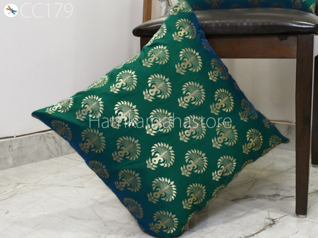 Wedding Gift Green Brocade Silk Pillow Cover Handmade Lumbar Pillowcases Sham Decorative Cushion Covers Home Decor House Warming Bridal Shower