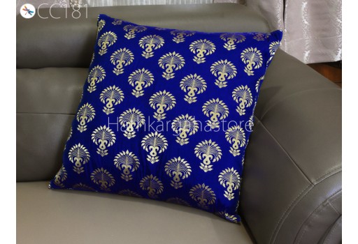 Handmade Royal Blue Brocade Silk Pillow Cover Lumbar Pillowcases Sham Decorative Cushion Home Decor House Warming Bridal Shower Wedding Gift