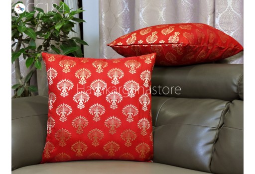 Red Brocade Silk Pillow Cover Lumbar Pillowcases Sham Handmade Decorative Cushion Home Decor House Warming Bridal Shower Wedding Gift
