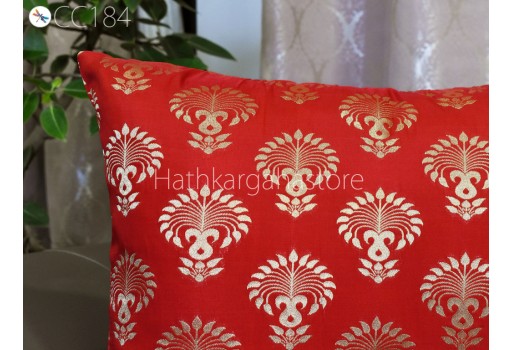 Red Brocade Silk Pillow Cover Lumbar Pillowcases Sham Handmade Decorative Cushion Home Decor House Warming Bridal Shower Wedding Gift