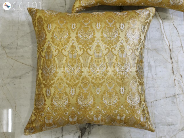 Beige Brocade Silk Pillowcase Cushion Cover 18 x 18 Inch Handmade Decorative Lumbar Pillowcases Sham Home Decor House Warming Bridal Shower Wedding Gift
