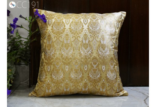 Beige Brocade Silk Pillowcase Cushion Cover 18 x 18 Inch Handmade Decorative Lumbar Pillowcases Sham Home Decor House Warming Bridal Shower Wedding Gift