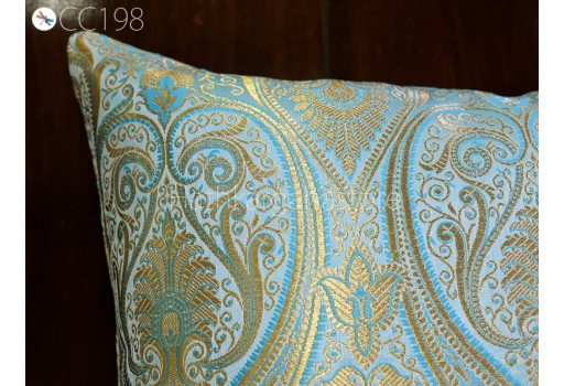 Turquoise Brocade Silk Pillow Cover Lumbar Pillowcases Handmade Sham Decorative Cushion Home Decor House Warming Bridal Shower Wedding Gift 