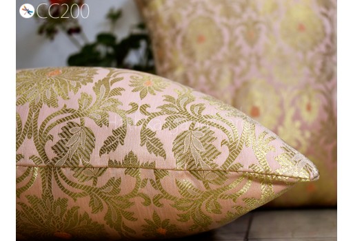 Peach Brocade Silk Pillow Cover Handmade Lumbar Pillowcases Sham Decorative Cushion Home Decor House Warming Bridal Shower Wedding Gift