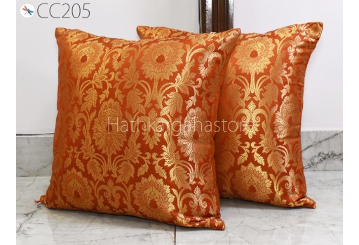 Burnt Orange Brocade Pillow Handmade Lumbar Pillowcase Sham Silk Decorative Cushion Home Decor House Warming Bridal Shower Wedding Gift