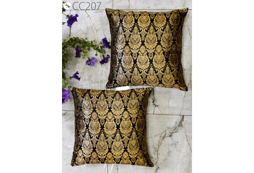 Black Brocade Silk Pillow Cover Handmade Lumbar Pillowcase Sham Decorative Cushion Home Decor House Warming Bridal Shower Wedding Gift 