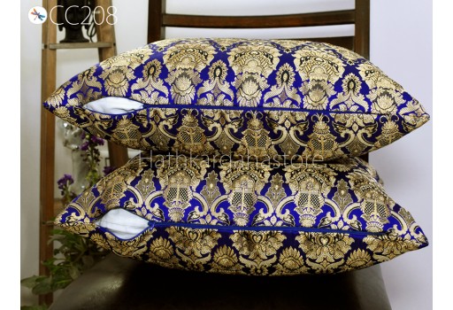 Blue Silk Pillow Cover Pillowcase Brocade Handmade Lumbar Sham Decorative Cushion Home Decor House Warming Bridal Shower Wedding Gift