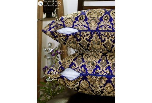 Blue Silk Pillow Cover Pillowcase Brocade Handmade Lumbar Sham Decorative Cushion Home Decor House Warming Bridal Shower Wedding Gift