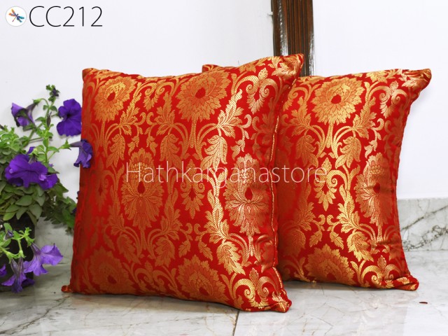 Red Brocade Silk Pillow Cover Handmade Lumbar Pillowcase Sham Decorative Cushion Home Decor House Warming Bridal Shower Wedding Gift