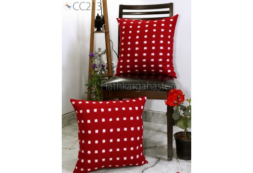 Red Ikat Cushion Cover Pillowcase Handwoven Double Sided Decorative Pure Cotton Throw Pillow House Warming Shower Wedding Gift Home Decor
