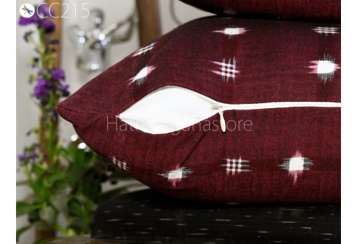 Burgundy Ikat Cushion Cover Double Sided Pillowcase Handwoven Decorative Pure Cotton Throw Pillow House Warming Wedding Gift Home Decor