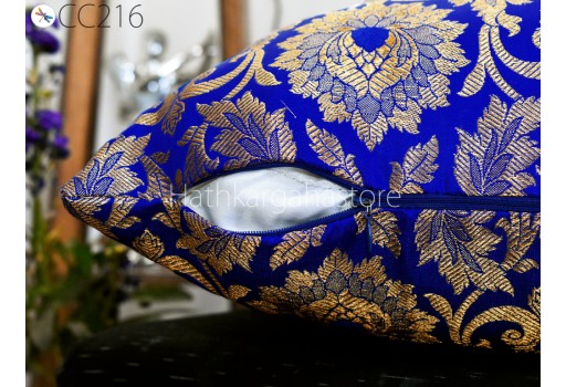 Royal Blue Brocade Silk Pillow Cover Handmade Lumbar Pillowcases Sham Car Cushion Home Decor House Warming Bridal Shower Wedding Gift