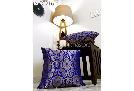 Royal Blue Brocade Silk Pillow Cover Handmade Lumbar Pillowcases Sham Car Cushion Home Decor House Warming Bridal Shower Wedding Gift