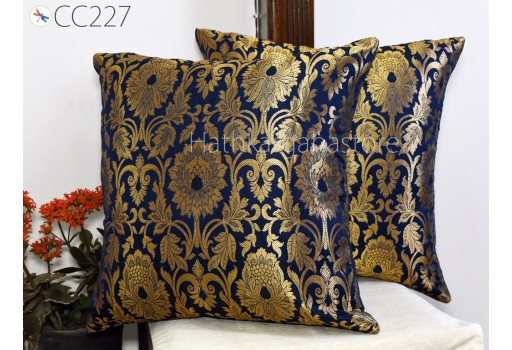 Midnight Blue Brocade Pillow Cover Handmade Lumbar Pillowcase Sham Decorative Cushion Home Decor House Warming Bridal Shower Wedding Gift