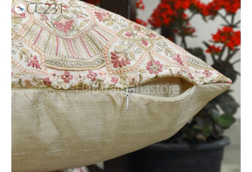 Dupioni Embroidered Cushion Cover Handmade Embroidery Throw Pillow Decorative Home Decor Pillow Cover House Warming Bridal Shower Wedding Gift