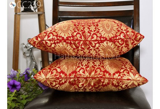 Red Brocade Silk Pillow Cover Handmade Custom size 16X16 Lumbar Pillowcase Sham Decorative Cushion Home Decor House Warming Shower Wedding Gift