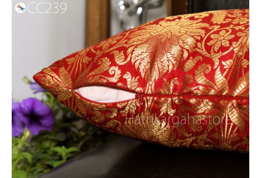 Red Brocade Silk Pillow Cover Handmade Custom size 16X16 Lumbar Pillowcase Sham Decorative Cushion Home Decor House Warming Shower Wedding Gift