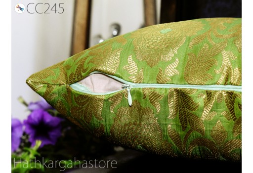 Green Brocade Silk Pillow Cover Handmade Lumbar Pillowcase Sham Decorative Cushion cover Home Decor House Warming Bridal Shower Wedding Gift