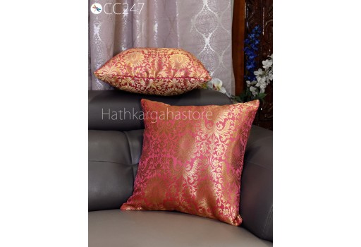 Coral Brocade Silk Pillow Cover Handmade Lumbar Pillowcase Sham Decorative Cushion cover Home Decor House Warming Bridal Shower Wedding Gift
