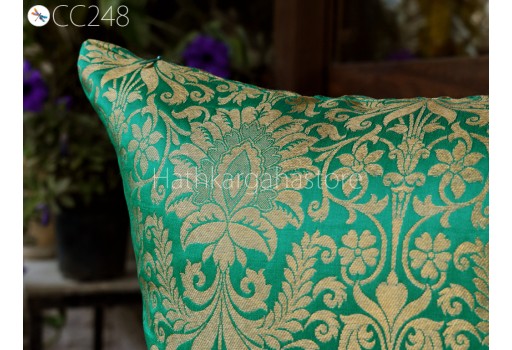 Sea Green Silk Pillow Cushion Cover Handmade Brocade Lumbar Pillowcase Sham Decorative Home Decor House Warming Bridal Shower Wedding Gift
