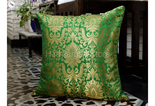 Bright Green Brocade Silk Handmade Pillow Cover Handmade Lumbar Pillowcases Sham Decorative Cushion Home Decor House Warming Bridal Shower Wedding Gift.