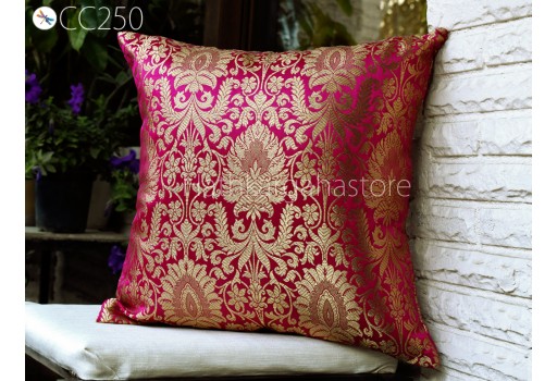 Magenta Brocade Silk Pillow Cushion cover Handmade Lumbar Pillowcase Sham Decorative Home Decor House Warming Bridal Shower Wedding Gift