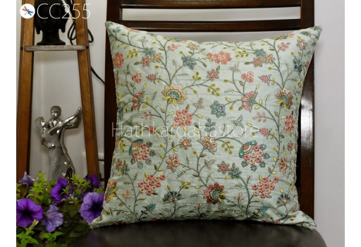 Pista Green Embroidered Cushion Cover Handmade Throw Pillow Decorative Home Decor Embroidery Pillow Cover House Warming Bridal Shower Wedding Gift.