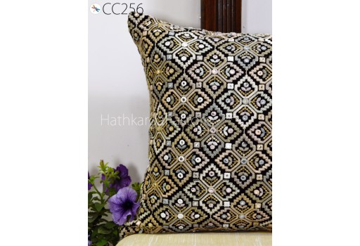 Black Georgette Fabric Embroidered Cushion Cover Handmade Embroidery Throw Pillow Cover Decorative Home Decor House Warming Bridal Shower Wedding Gifts