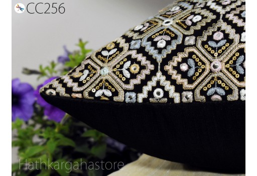 Black Georgette Fabric Embroidered Cushion Cover Handmade Embroidery Throw Pillow Cover Decorative Home Decor House Warming Bridal Shower Wedding Gifts