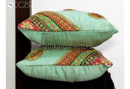 2 Pc Bohemian Cushion Cover with Table Runner Indian Hippie Cushion Throw Pillow Covers Colorful Decorative Patchwork Pillowcase Boho Décor