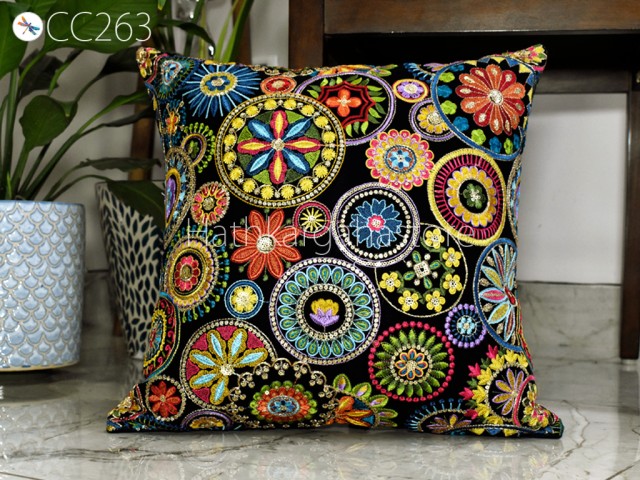 Embroidered Cushion Pillowcase Handmade Throw Pillow Cover Multi Thread Embroidery Decorative Home Decor House Warming Bridal Shower Wedding Gifts