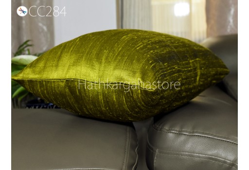 Olive Green and Black Pure Silk Cushion Cover Handmade Throw Pillow Decorative Home Decor Dupioni Silk Pillow Cover House Warming Bridal Shower Wedding Gift.