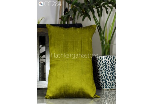 Olive Green and Black Pure Silk Cushion Cover Handmade Throw Pillow Decorative Home Decor Dupioni Silk Pillow Cover House Warming Bridal Shower Wedding Gift.
