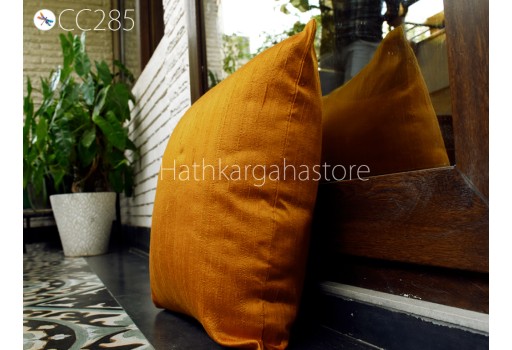 Marigold Yellow Dupioni Silk Cushion Cover Handmade Pure Silk Throw Pillow Decorative Home Decor House Warming Bridal Shower Gift Pillowcase 