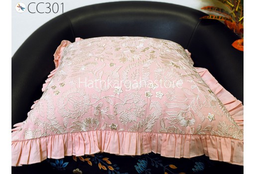 Peach Embroidered Frill Throw Pillow Cushion Cover Handmade Embroidery Decorative Home Decor Pillowcase House Warming Bridal Shower Wedding