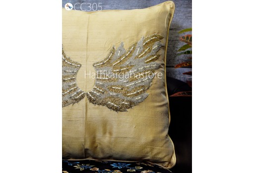 Beads Hand Embroidery Dupioni Pure Silk Pillowcase Throw Pillow 18X18 Handmade Cushion Cover Decorative Home Decor House Warming Wedding