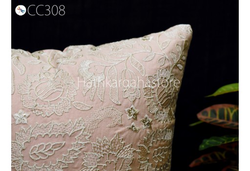 Peach Embroidered Throw Pillow Square Decorative Home Decor Pillow Cover Handmade Embroidery Cushion Cover Housewarming Bridal Shower Gift.