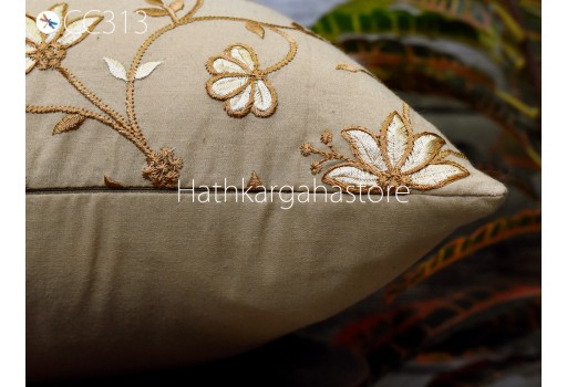 Brown Embroidered Throw Pillow Square Decorative Home Decor Pillow Cover Handmade Embroidery Cushion Cover Housewarming Bridal Shower Gift.