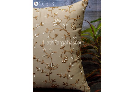 Brown Embroidered Throw Pillow Square Decorative Home Decor Pillow Cover Handmade Embroidery Cushion Cover Housewarming Bridal Shower Gift.