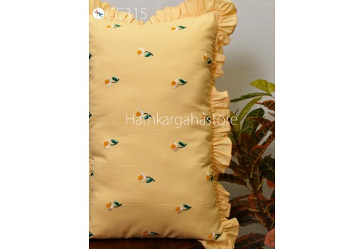 Fawn Embroidered Frill Throw Pillow Euro Sham Cotton Pillowcase Rectangle 12X 26 Cushion Cover Decorative Housewarming Gift Home Decor.