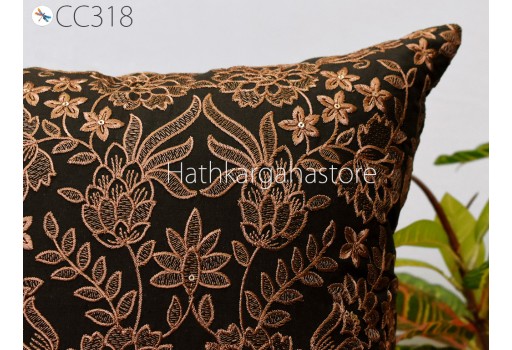 Brown Embroidered Throw Pillow Square Decorative Home Decor Pillow Cover Handmade Embroidery Cushion Cover Housewarming Bridal Shower Gift