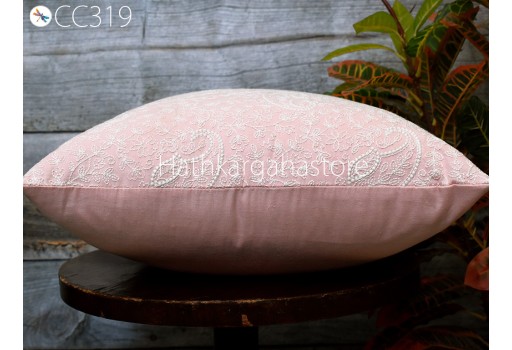 Peach Embroidered Throw Pillow Square Decorative Home Decor Pillow Cover Handmade Embroidery Cushion Cover Housewarming Bridal Shower Gift