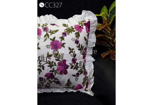 Embroidered Frill Throw Pillow Cotton Sham Rectangle 12X 26 Cushion Cover Handmade Decorative Pillowcase Housewarming Gift Home Decor.